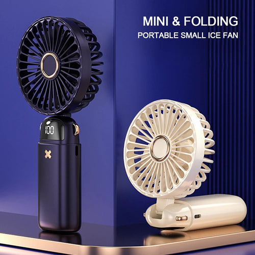 6000Mah Handheld Mini Fan Foldable Portable Hanging Neck Fans 5 Speed USB Rechargeable Air Cooler Quite Cooling Electric Fan