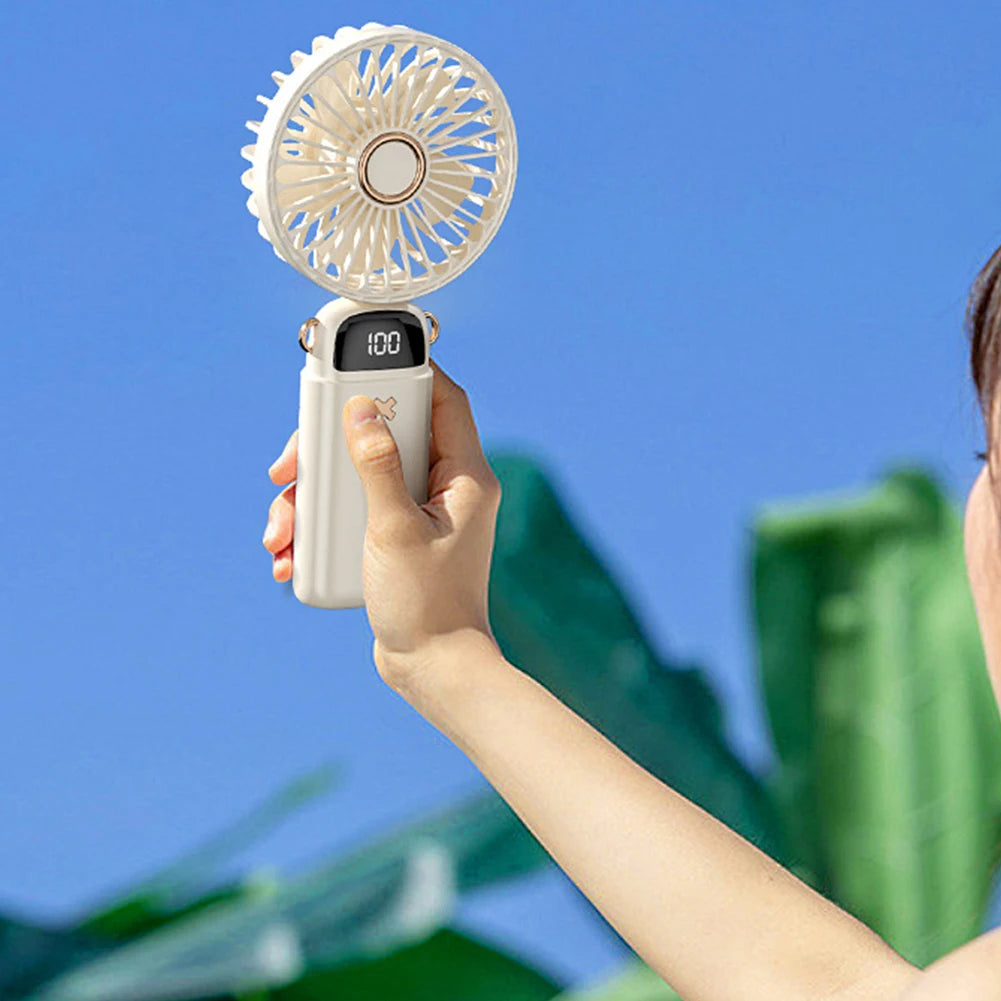 6000Mah Handheld Mini Fan Foldable Portable Hanging Neck Fans 5 Speed USB Rechargeable Air Cooler Quite Cooling Electric Fan